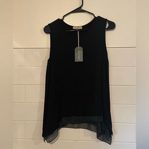 Women’s Pebble & Stone Sleeveless Black Top NWT Size Small Polkadot Lace Dottom